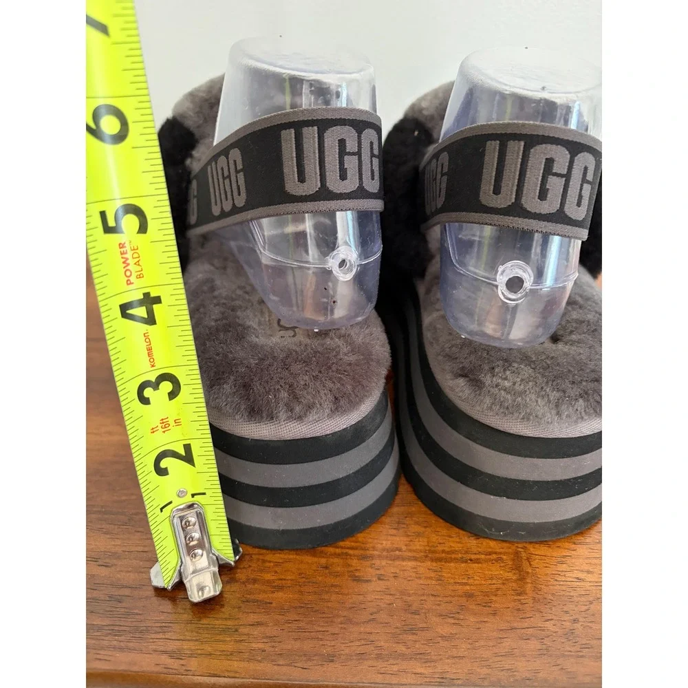 UGG Disco Check Genuine Shearling Slingback Platform Slipper Woman's Size 9